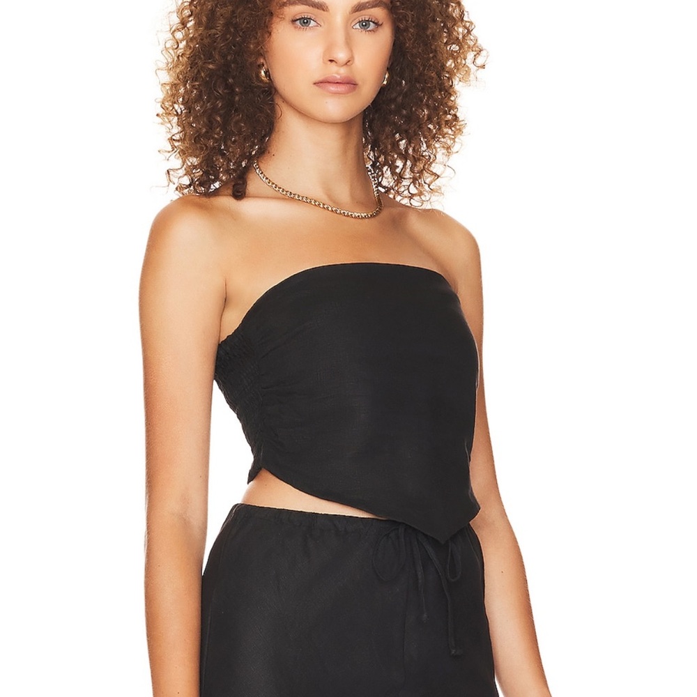 Reformation Black Linen Strapless Top
